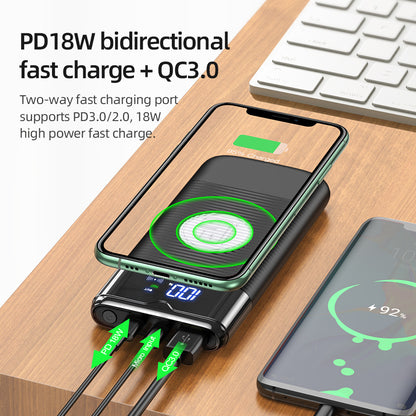 Power Bank 10000mAh Wireless Charger Power Bank PD  QC3.0 18W Fast Charging USB Power Bank External Battery